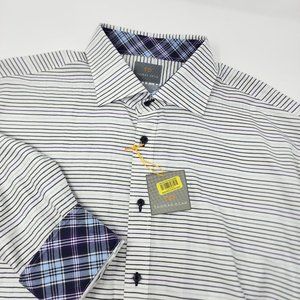 Thomas Dean Button Down Shirt Mens XXL Long Sleeve Horizontal Stripe Flip Cuffs